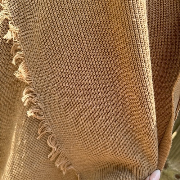 J. Jill Camel Yak Hair Blend Knit Fringe Trim Pullover Poncho Sweater - Picture 7 of 9